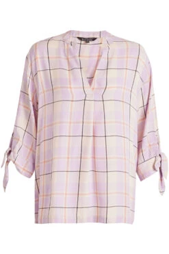 3/4 Sleeve V Neck Inverted Pleat Check Shirt -Mod Vanta Sales Store 900291962 default