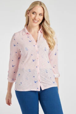 Long Sleeve Spaced Ditsy Print Shirt