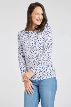 Long Sleeve Mixed Dash Print Top