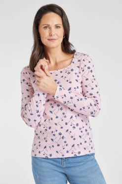 Long Sleeve Dandelion Print Square Neck Top
