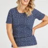 Navy Short Sleeve Square Dot Print Scoop Neck Top -Mod Vanta Sales Store 900294053 alt1