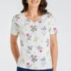 Ivory Short Sleeve Wild Flower Print Notch Neck Top