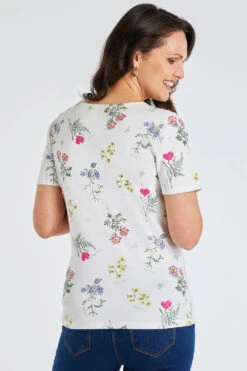 Ivory Short Sleeve Wild Flower Print Notch Neck Top -Mod Vanta Sales Store 900294544 alt4