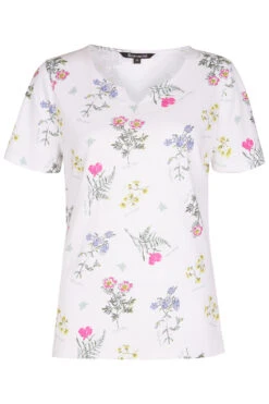 Ivory Short Sleeve Wild Flower Print Notch Neck Top -Mod Vanta Sales Store 900294544 default