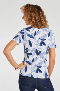 Short Sleeve Dot And Leaf Print Notch Neck Top -Mod Vanta Sales Store 900294644 alt4