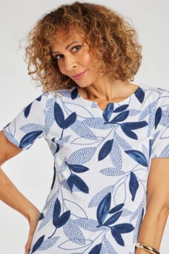 Short Sleeve Dot And Leaf Print Notch Neck Top -Mod Vanta Sales Store 900294644 alt5