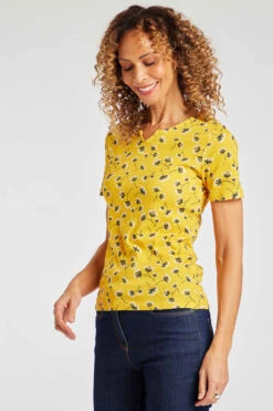 Short Sleeve Dandelion Print Notch Neck Top -Mod Vanta Sales Store 900294897 alt11