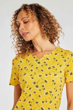 Short Sleeve Dandelion Print Notch Neck Top -Mod Vanta Sales Store 900294897 alt51
