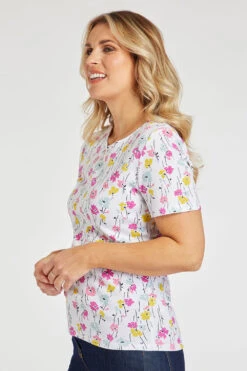 Short Sleeve Multi Ditsy Print Notch Neck Top -Mod Vanta Sales Store 900294944 alt3