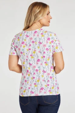 Short Sleeve Multi Ditsy Print Notch Neck Top -Mod Vanta Sales Store 900294944 alt4