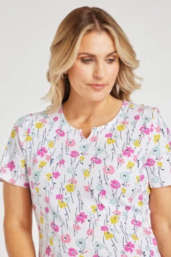 Short Sleeve Multi Ditsy Print Notch Neck Top -Mod Vanta Sales Store 900294944 alt5