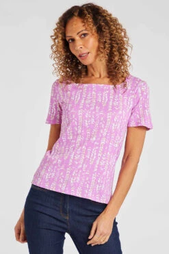 Short Sleeve Wild Seed Printed Square Neck Top