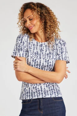 Short Sleeve Wild Seed Print Scoop Neck Top