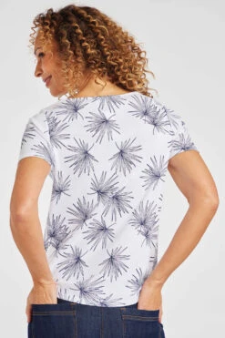 Short Sleeve Linear Fan Print Boat Neck Top -Mod Vanta Sales Store 900295793 alt41