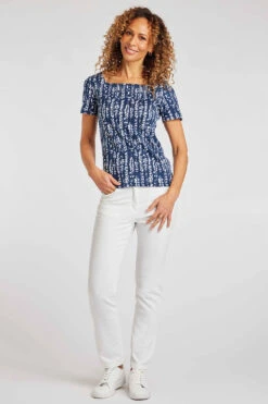 Short Sleeve Wild Seed Print Square Neck Top