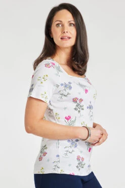 Short Sleeve Wild Flower Print Square Neck Top -Mod Vanta Sales Store 900296144 alt3