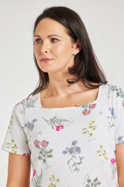Short Sleeve Wild Flower Print Square Neck Top -Mod Vanta Sales Store 900296144 alt5