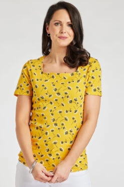 Mod Vanta Sales Store 15 Short Sleeve Dandelion Print Square Neck Top