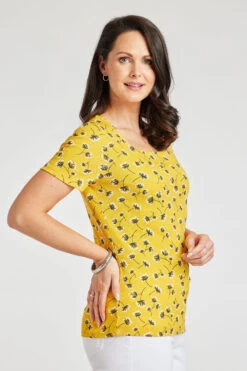 Short Sleeve Dandelion Print Square Neck Top -Mod Vanta Sales Store 900296497 alt3