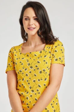 Short Sleeve Dandelion Print Square Neck Top -Mod Vanta Sales Store 900296497 alt5