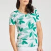 Short Sleeve Green Dotted Leaf Print Notch Neck Top