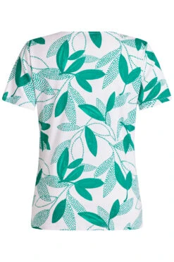 Short Sleeve Green Dotted Leaf Print Notch Neck Top -Mod Vanta Sales Store 900296544 alt2