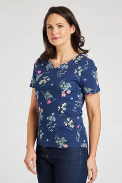 Short Sleeve Wild Flower Print Notch Neck Top -Mod Vanta Sales Store 900296653 alt3