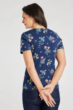 Short Sleeve Wild Flower Print Notch Neck Top -Mod Vanta Sales Store 900296653 alt4