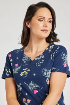 Short Sleeve Wild Flower Print Notch Neck Top -Mod Vanta Sales Store 900296653 alt5