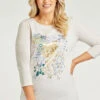 3/4 Sleeve Ditsy Fleur Print Tie Waist Top