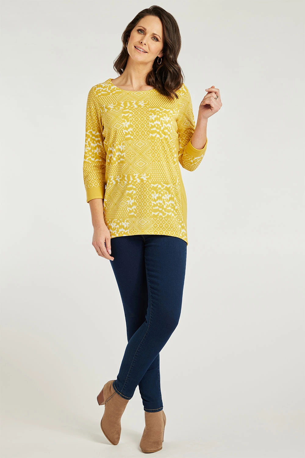 3/4 Sleeve Tonal Patchwork Panel Design Top 8 3/4 Sleeve Tonal Patchwork Panel Design Top - Image 6