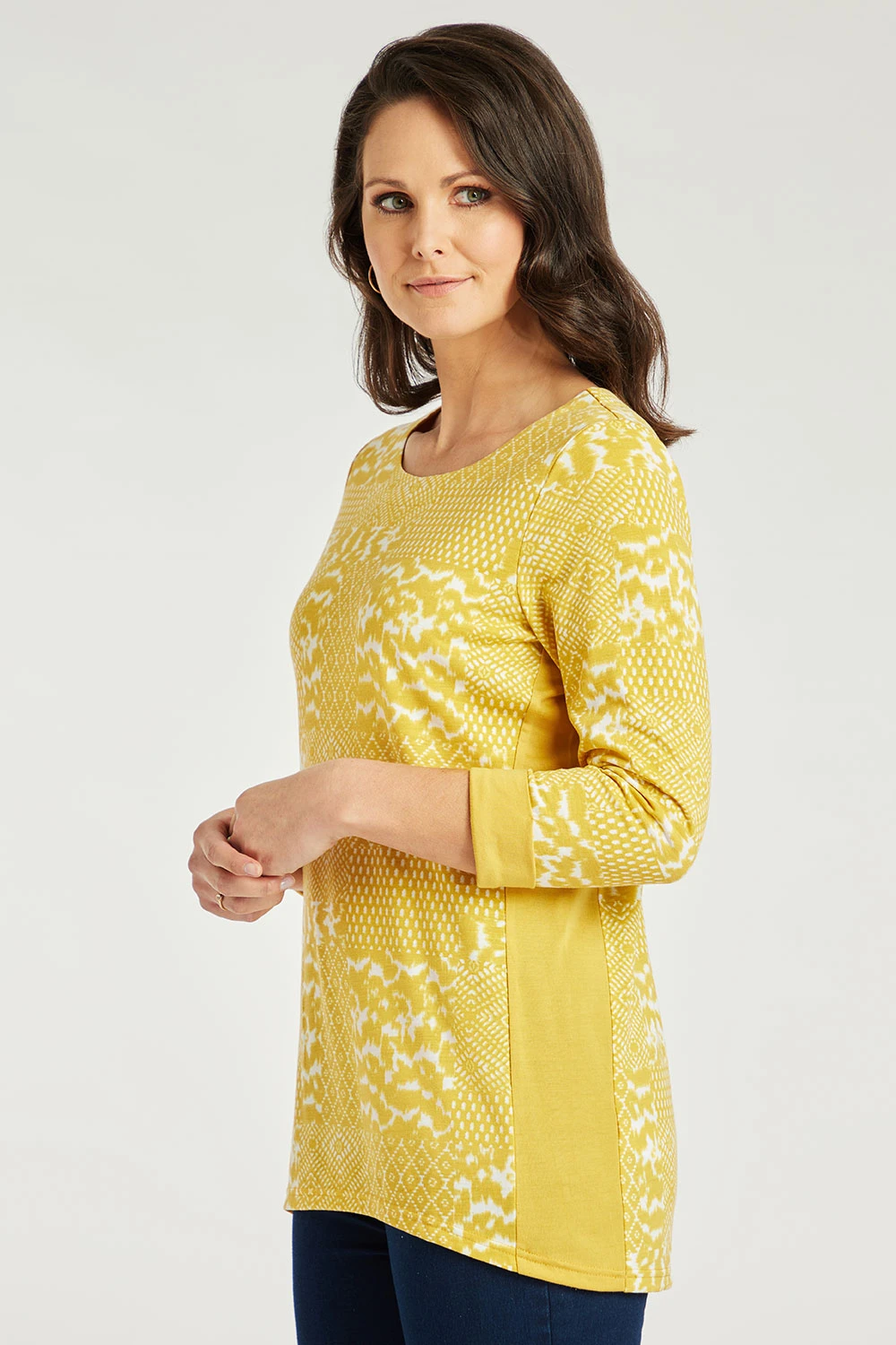 3/4 Sleeve Tonal Patchwork Panel Design Top 7 3/4 Sleeve Tonal Patchwork Panel Design Top - Image 5