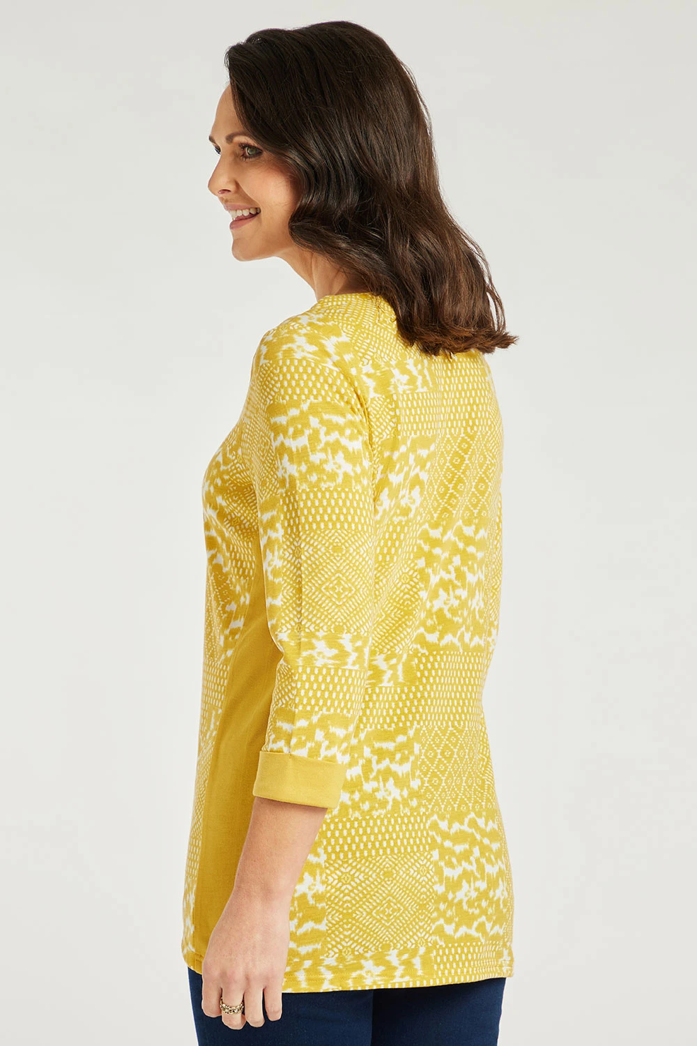 3/4 Sleeve Tonal Patchwork Panel Design Top 6 3/4 Sleeve Tonal Patchwork Panel Design Top - Image 4