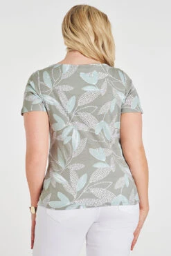 Short Sleeve Dot And Leaf Print Boat Neck Top -Mod Vanta Sales Store 900297539 alt41