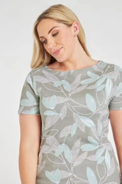 Short Sleeve Dot And Leaf Print Boat Neck Top -Mod Vanta Sales Store 900297539 alt51