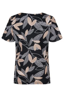 Short Sleeve Dotty Leaf Print Top With Notch Neckline -Mod Vanta Sales Store 900297907 alt2