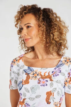 Short Sleeve Floral And Leopard Design Top -Mod Vanta Sales Store 900298244 alt5