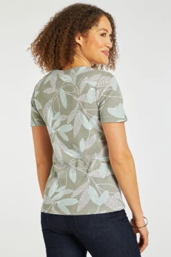 Green Dotty Leaf Print Scoop Neck Top -Mod Vanta Sales Store 900298439 alt4