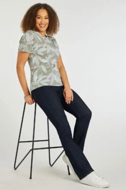 Green Dotty Leaf Print Scoop Neck Top -Mod Vanta Sales Store 900298439 alt5