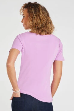 Short Sleeve Flower Placement Print Top With Boat Neckline -Mod Vanta Sales Store 900298641 alt4