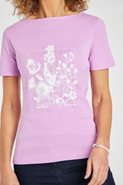 Short Sleeve Flower Placement Print Top With Boat Neckline -Mod Vanta Sales Store 900298641 alt5