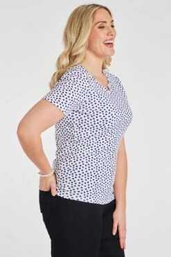 Short Sleeve Square Dot Print Notch Neck Top -Mod Vanta Sales Store 900298944 alt31