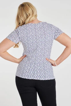 Short Sleeve Square Dot Print Notch Neck Top -Mod Vanta Sales Store 900298944 alt41