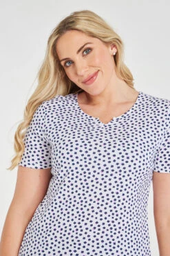 Short Sleeve Square Dot Print Notch Neck Top -Mod Vanta Sales Store 900298944 alt51