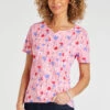 Short Sleeve Multi Ditsy Print Top With Notch Neckline