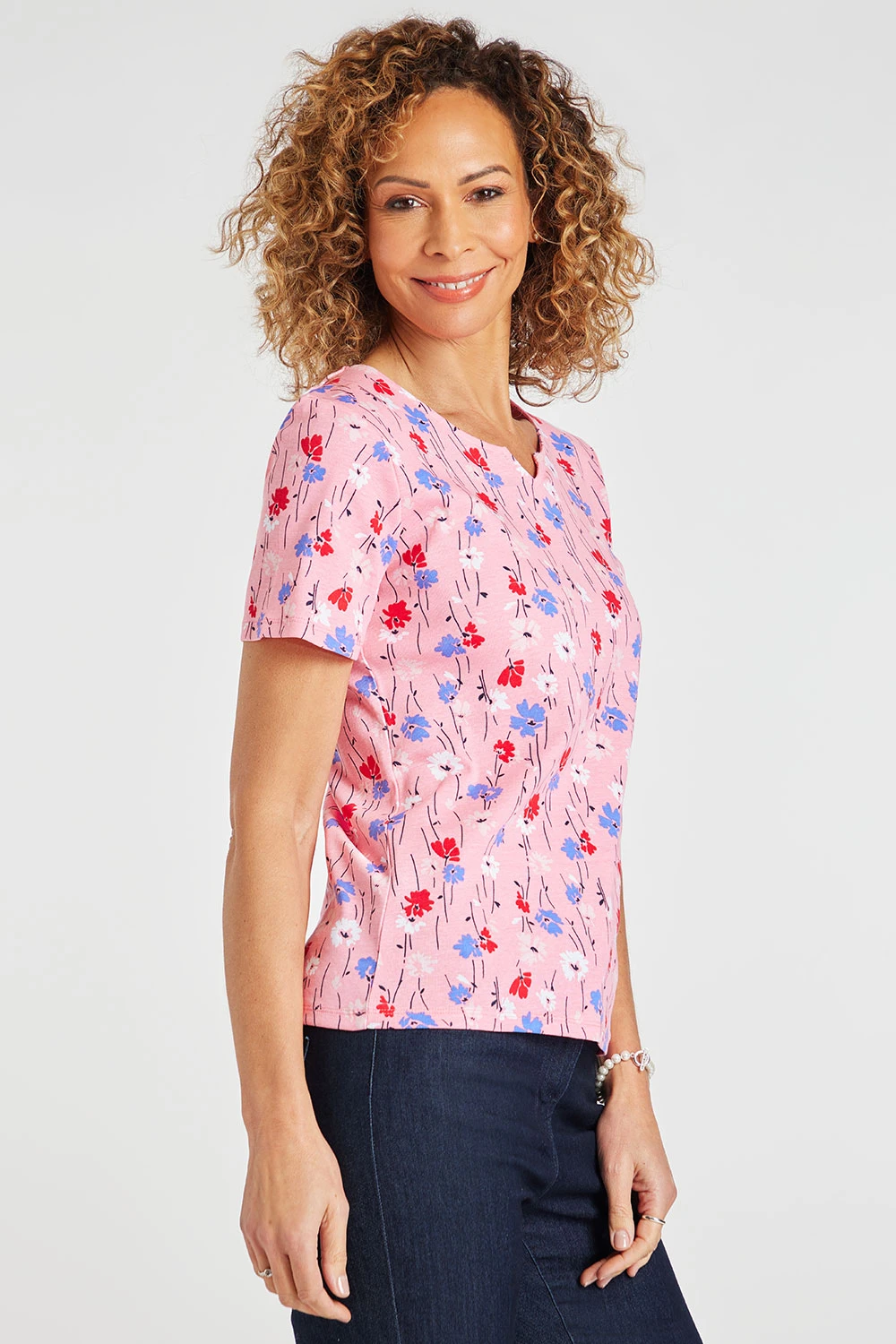 Short Sleeve Multi Ditsy Print Top With Notch Neckline 7 Short Sleeve Multi Ditsy Print Top With Notch Neckline - Image 5