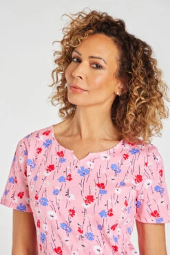 Short Sleeve Multi Ditsy Print Top With Notch Neckline 13 Short Sleeve Multi Ditsy Print Top With Notch Neckline -Mod Vanta Sales Store 900299021 alt5