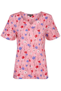 Short Sleeve Multi Ditsy Print Top With Notch Neckline 9 Short Sleeve Multi Ditsy Print Top With Notch Neckline -Mod Vanta Sales Store 900299021 default