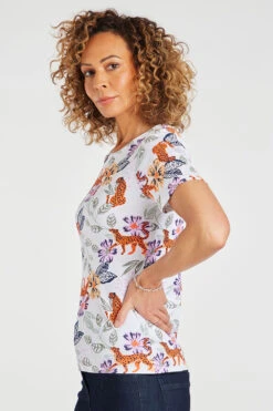 Floral And Leopard Print Top With Notch Neckline -Mod Vanta Sales Store 900299244 alt4