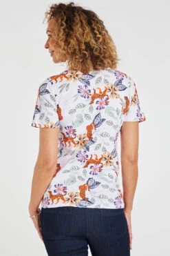 Floral And Leopard Print Top With Notch Neckline -Mod Vanta Sales Store 900299244 alt5